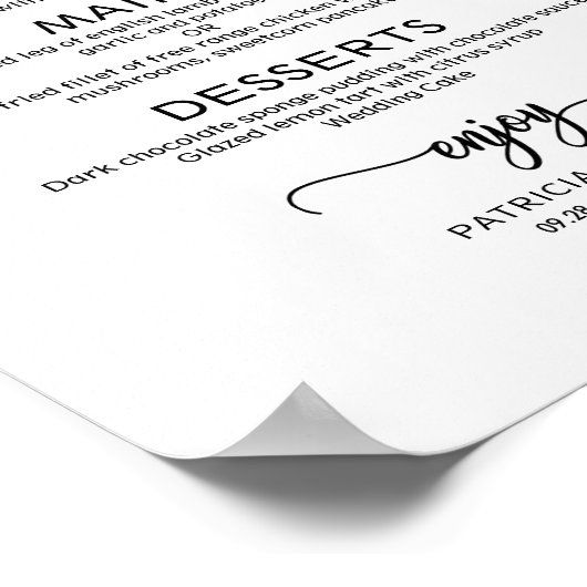 Poster Mariage Menu Signer Rustique Chic Calligraphie (Coin)