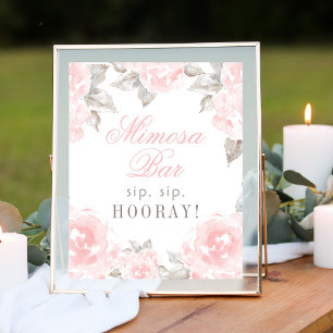 Poster Mariage Mimosa Bar Rose d'aquarelle rose