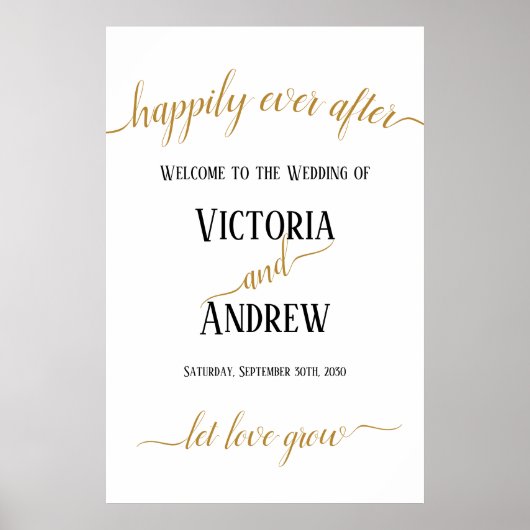 Poster Mariage minimal de script or moderne (Devant)