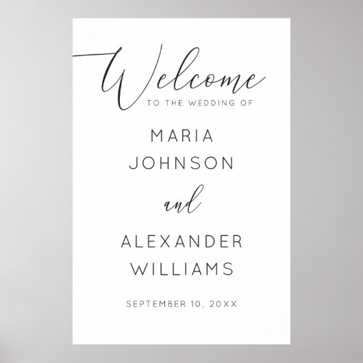 Poster Mariage minimaliste | Bienvenue de script noir et (Devant)