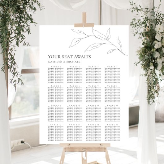 Poster Mariage minimaliste en feuilles d'olive 16 Table a