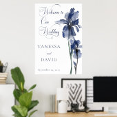 Poster Mariage moderne à fleurs bleu Iris (Bureau à domicile)