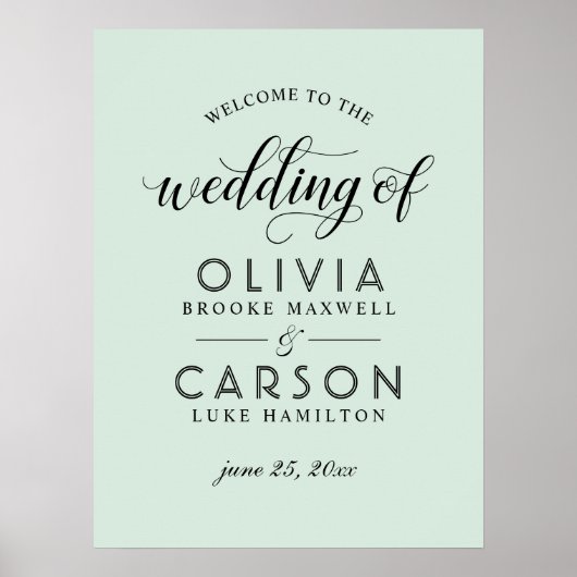 Poster Mariage moderne à la menthe et au script noir (Devant)