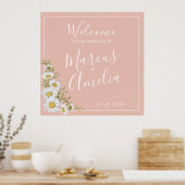 Poster Mariage moderne Blush & White Daisers Bienvenue (Cuisine)