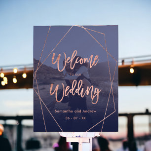 Poster Mariage moderne de bienvenue avec photo et or rose