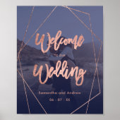 Poster Mariage moderne de bienvenue photo or rose navy (Devant)
