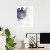 Poster Mariage moderne élégant de la marine de minuit Bie (Bureau à domicile)