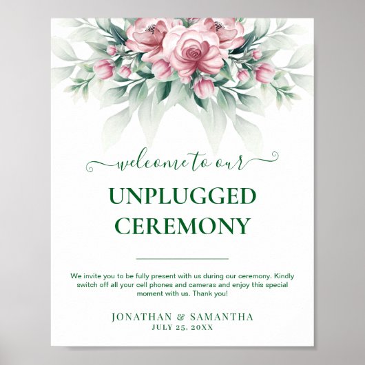 Poster Mariage Moderne Élégant Rose Vert (Devant)