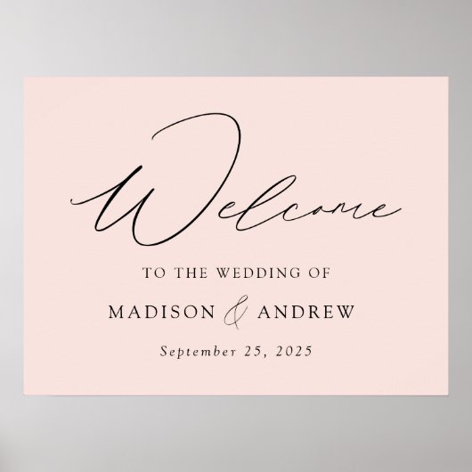 Poster Mariage moderne élégant Script Blush Welcome (Devant)