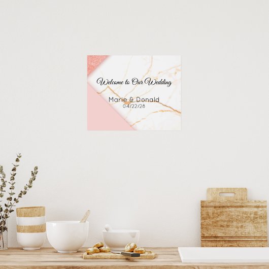 Poster Mariage moderne en marbre rose et or (Cuisine)