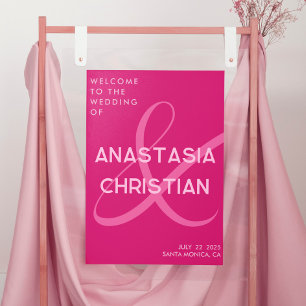 Poster Mariage Moderne et Audacieux Bienvenue Magenta