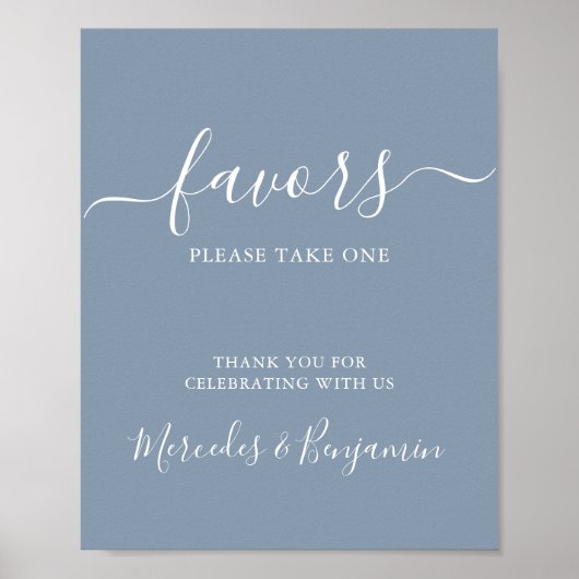 Poster Mariage moderne Faveurs Personnalisé Dusty Blue (Devant)