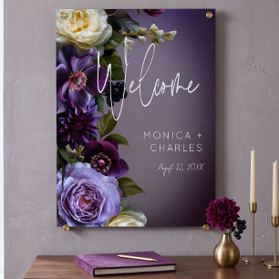 Poster Mariage Moderne Fleuris Violet et Lavande Sombre