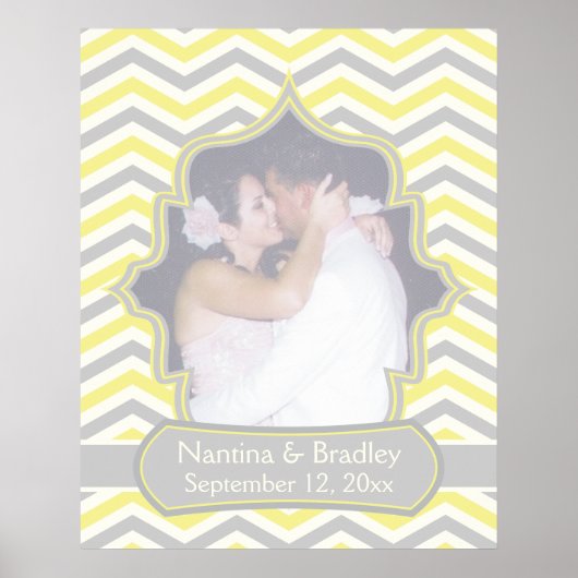 Poster mariage moderne jaune gris chevron zigzag (Devant)