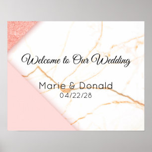Poster Mariage Moderne Rose et Marbre Doré