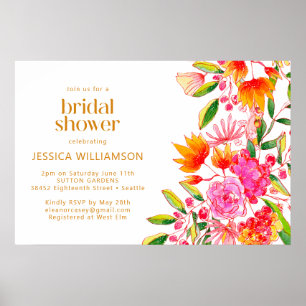 Poster Mariage moderne rose orange aquarelle floral