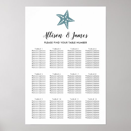 Poster Mariage moderne Starfish, gris bleu (Devant)