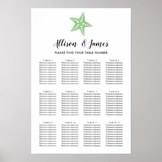 Poster Mariage moderne Starfish Signal, Vert (Devant)