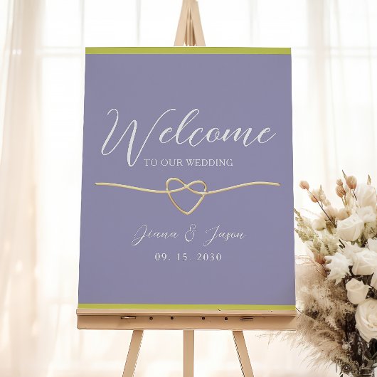 Poster Mariage Moderne Violet Vert de Bienvenue
