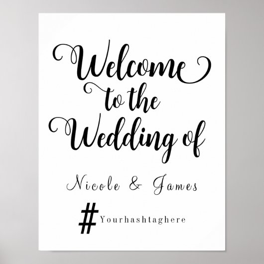 Poster Mariage moderne Welcome Hashtag Mariage Sign (Devant)