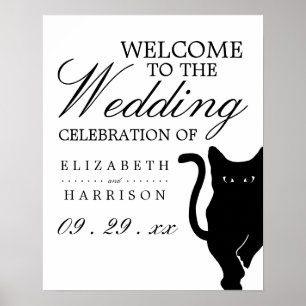 Poster Mariage moderne Whimsical Black Cat Bienvenue