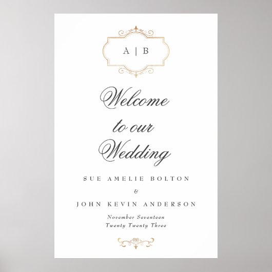 Poster mariage monogramme or classique romantique (Devant)