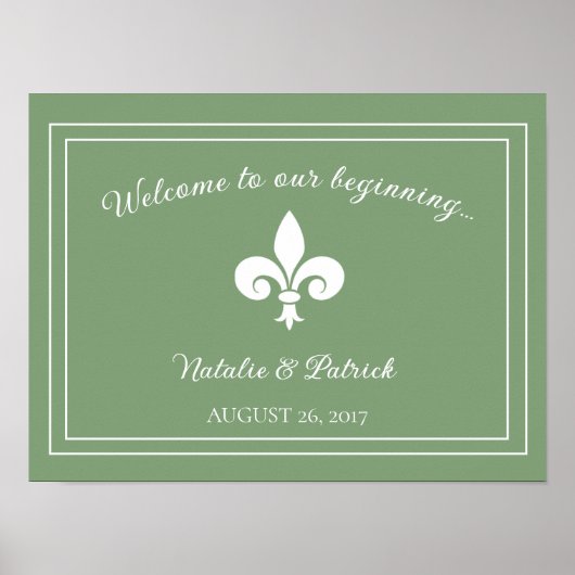 Poster Mariage Moss Green Fleur de Lis (Devant)