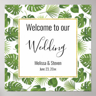 Poster Mariage Motif Feuille élégant Green Tropical