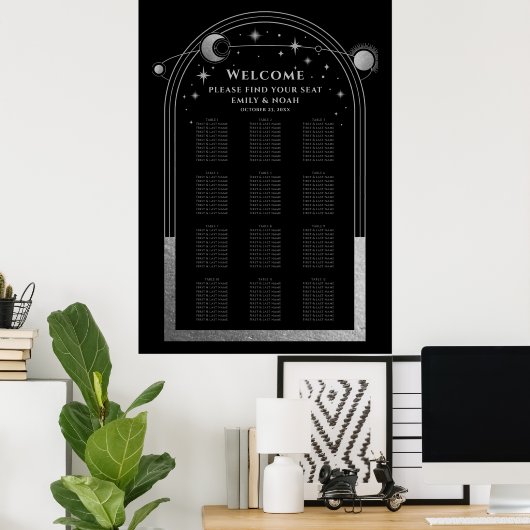 Poster Mariage mystique Black Silver Sun Moon Stars (Bureau à domicile)