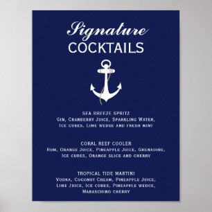 Poster Mariage nautique bleu et blanc Signature Cocktail