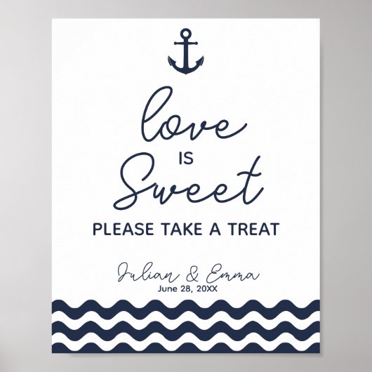 Poster Mariage nautique de table douce signe bleu marine (Devant)