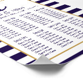 Poster Mariage Nautique Navy & Ancres à Rayures Blanches (Coin)