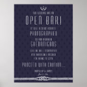 Poster Mariage nautique Open Bar Sign 18x24 Ancres bleues (Devant)