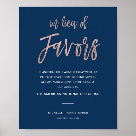 Poster Mariage Navy & Or Rose En Remplacement De Favors S (Devant)