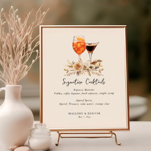 Poster Mariage neutre Cocktails Signature et Fleurs