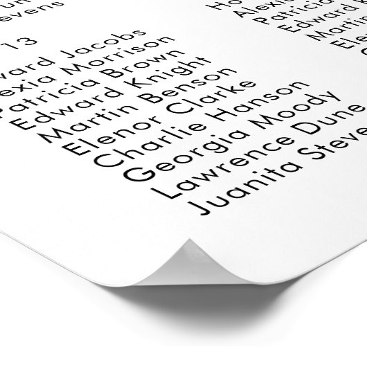 Poster Mariage noir blanc minimal carte de siège MADDY (Coin)