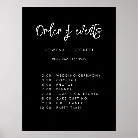 Poster Mariage noir contemporain Ordre des événements (Devant)