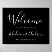 Poster Mariage noir de script tendance Bienvenue (Devant)