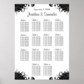 Poster Mariage noir et blanc 14 tables Cartes de sièges (Devant)