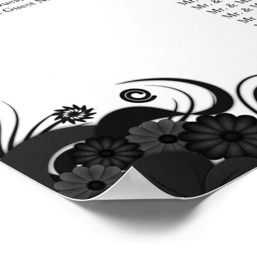 Poster Mariage noir et blanc 14 tables Cartes de sièges (Coin)