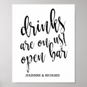 Poster Mariage noir et blanc Open Bar 8x10 (Devant)