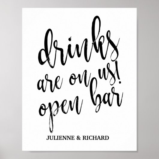 Poster Mariage noir et blanc Open Bar 8x10 (Devant)