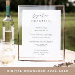 Poster Mariage noir et blanc Signature Cocktail Menu Sign<br><div class="desc">Invitation vos invités à prendre une libation préférée du bar avec notre charmant panneau de menu de bar mariage. L'affiche 11x14 propose des "cocktails signature" en écriture de calligraphie noire croustillante et des lettres de blocage. Personnalisez avec vos noms et descriptions de cocktails spéciaux sous.</div>
