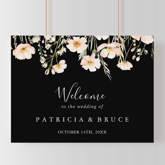 Poster Mariage noir Fleur sauvage Blush classique Bienven