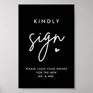Poster Mariage noir Livre d'invité Kindly 4x6 Signer