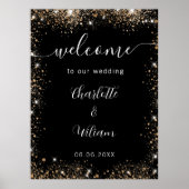 Poster Mariage noir or parties scintillant noms script bi (Devant)