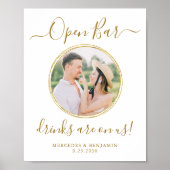 Poster Mariage Open Bar Personnalisé Elegant Gold Photo (Devant)