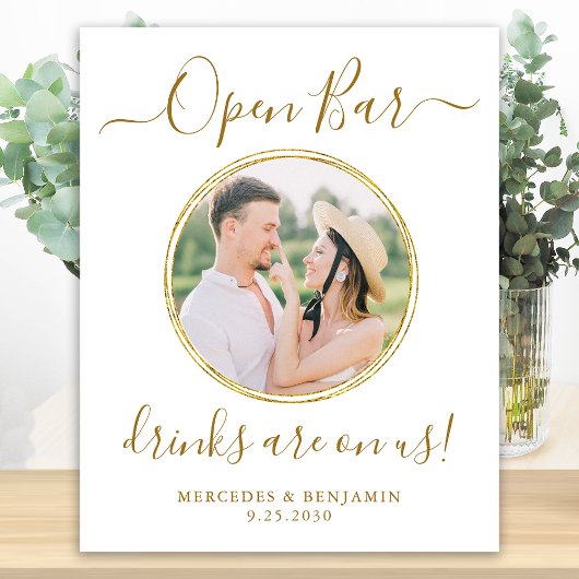 Poster Mariage Open Bar Personnalisé Elegant Gold Photo