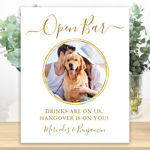 Poster Mariage Open Bar Personnalisé Gold Pet Dog Boisson