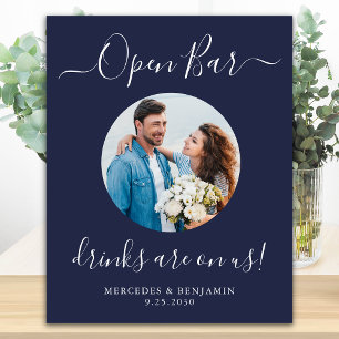 Poster Mariage Open Bar Personnalisé Marine Blue Photo